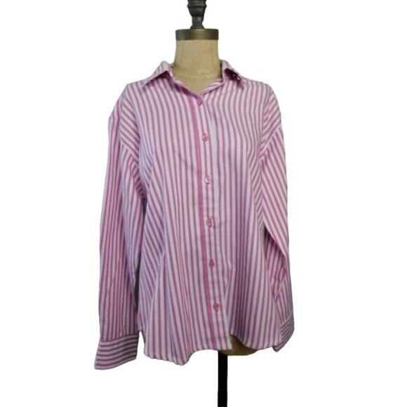 Grenouille Frog Size L Large Button Front Classic Striped Long Sleeve Shirt Top - Picture 1 of 2